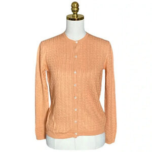 BROOKS BROTHERS Silk & Cashmere Blend Ribbed Crewneck Cable Knit Cardigan Size S